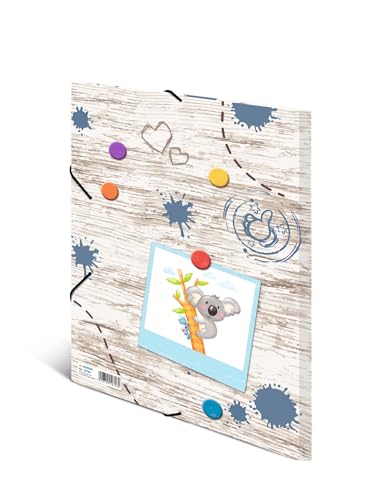 HERMA Sammelmappe A3 Kinder Holzoptik, Eckspanner-Mappe aus Pappe mit Kindergarten Motiv, Gummizug, Innenklappen und Innendruck für Jungen, Mädchen und Kinder