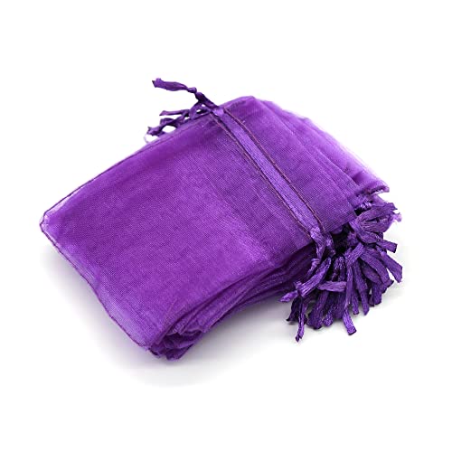 OLILLY - 100 Sachets en Organza - 7 x 9 cm - Couleur Violet Foncé - Idéal pour Mariage, Baptême, Cadeaux, Lavande, Bijoux (Violet Foncé)