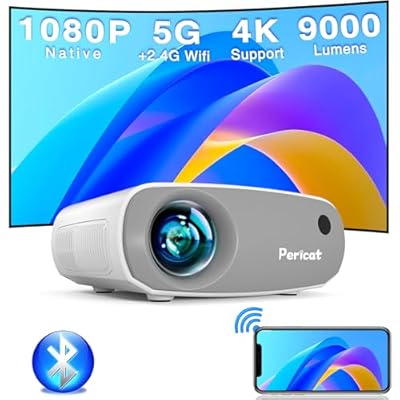 Projector with WiFi and Bluetooth, 5G WiFi Mini Projector, Native1080P Portable Outdoor Projector with Remote Control, 9000Lux Movie Projector Compatible with Smartphone/TV Stick/PS4/Laptop/Switch