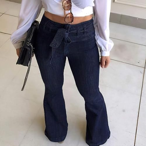 Pantete Womens High Waisted Bell Bottom Jeans Denim High Rise Flare Jean Pants with Wide Leg and Belt3
