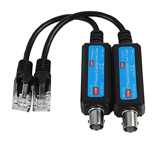 Passive IP Network Coaxial Transmitter IP Network Transmitter,1Pair 10/100Mbps 1CH Passive IP Network Coaxial Transmitter Receiver Extender over Coax for NVR Surveillance