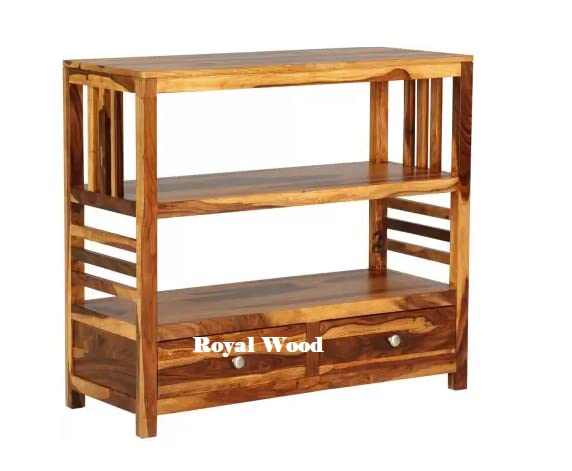 Royal Wood Solid Sheesham Wood 2 Shelves & 2 Drawers Solid Wood Semi-Open Book Shelf Organizer for Study Room Drawing Room Home and Office-image-16