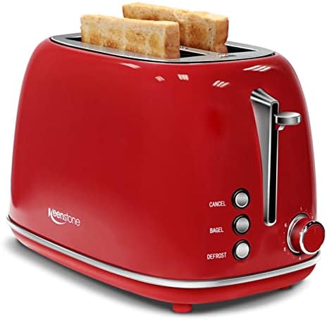 2 Slice Stainless Steel Toaster Retro with 6 Bread Shade Settings, Bagel, Cancel, Defrost Function, Extra Wide Slot, Removable Crumb Tray, Red