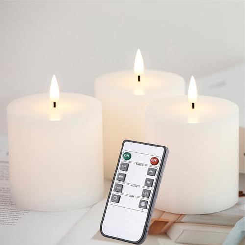 Amazon.com: Gmnee Ribbed Flameless Candles with Remote, White Pillar ...
