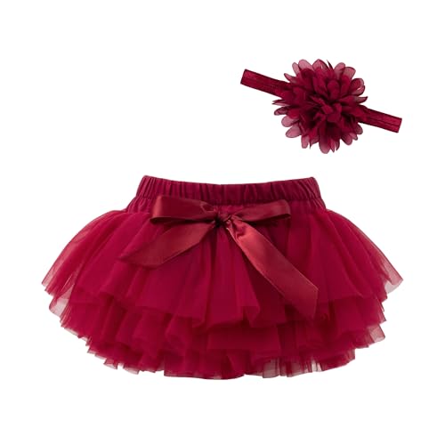 Image of 6M-3T Infant Baby Girl Tutu Skirt Toddler Girls Solid Color Tulle Skirts Birthday Outfits with Headband