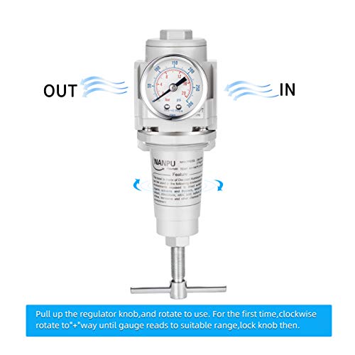 Nanpu 3/8" Npt High Pressure Compressed Air Regulator, T-Handle, 0-300 Psi Gauge & Metal Bracket #TOP4