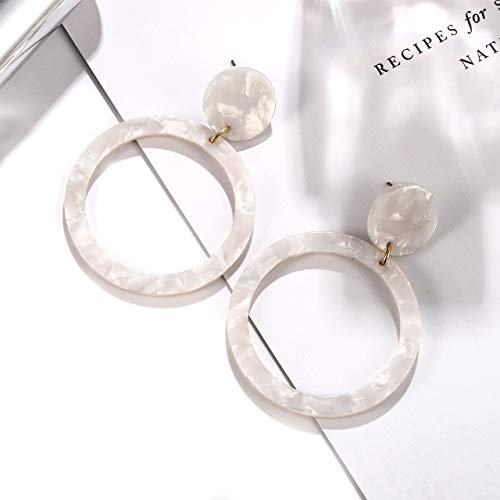 YAHPERN Acrylic Earrings for Women Girls Statement Geometric Earrings Resin Acetate Drop Dangle Earrings Mottled Hoop Earrings Fashion Jewelry (White) - Thumbnail 6