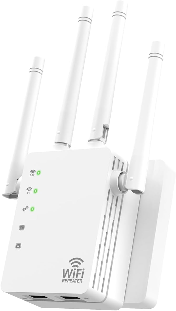1200Mbps WiFi Extender Signal Booster – Dual Band WiFi Speed Enhancer, EasyMesh Compatible, 4 Directional Antennas (12880 Sq.ft),WiFi Booster Supports 105 Devices, Ethernet Port and Easy Setup
