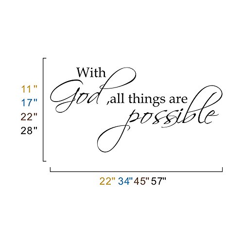 With God All Thing Are Possible Removable Faith Wall Decal Bible Verse Wall Sticker Quotes Inspirational Living Room Vinyl Wall Words Art£¨X-Large,Black£© #TOP2