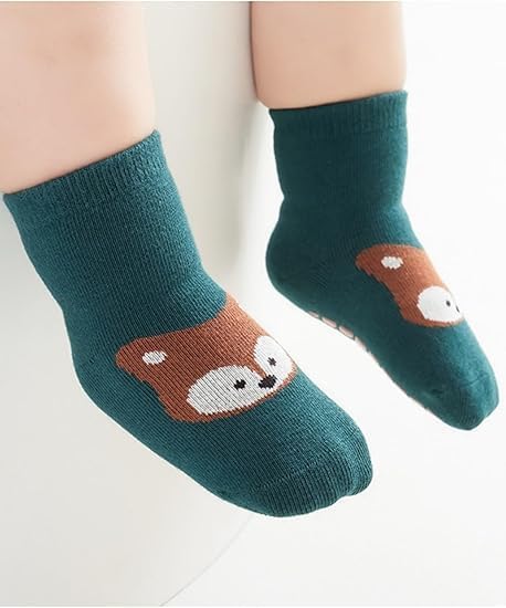 Image of 5Pcs Set Non-Slip Baby Socks Summer Season For 0-3 Years, Anti Slip Grip Ankle Socks With Non Skid Soles Infants, Baby Socks With Grip For Toddler Baby Girl Boys Cartoon Socks