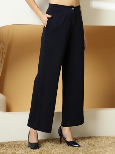 Image of OOMPH! Women's Straight Fit Mid Rise Korean Trousers|Trouser Pants for Women|Elegant Workwear for Office, College & Events|Trousers for Woman