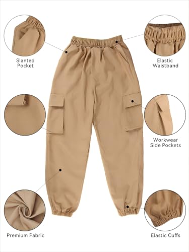 Boys Cargo Jogger Pants, Elastic Waist Casual Sweatpants, Teenage Relaxed Pants with Pockets, School Casual Trousers4