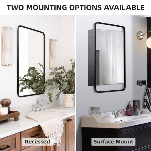 Medicine Cabinets For Bathroom With Mirror, Recessed Medicine Cabinet With Mirror, Black Medicine Cabinet Mirror With Storage, Farmhouse Medicine Cabinet For Bathroom With 2 Adjustable Shelves 16X24In #TOP6