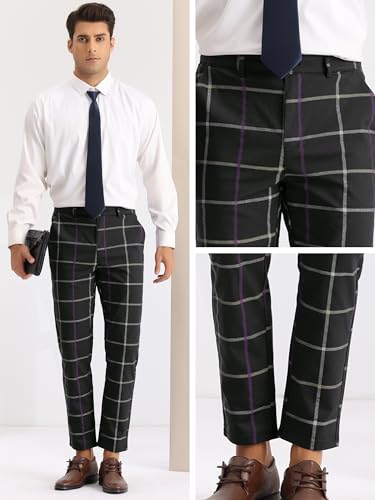 Lars Amadeus Plaid Pants for Men's Flat Front Tapered Leg Business Checked Dress Pants4