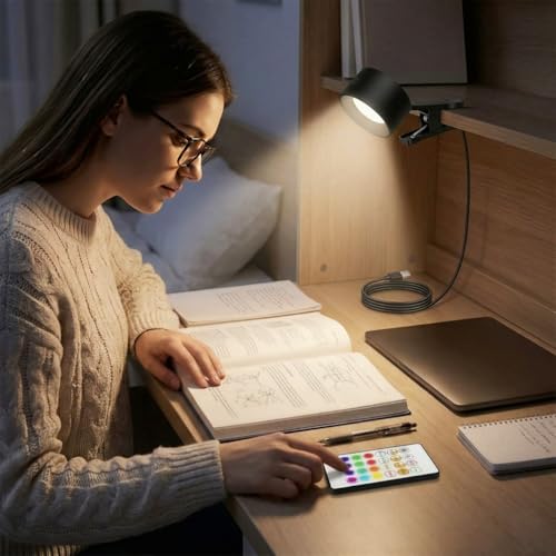 Image of Rechargeable Magnetic LED Wall Light with Clip on Base 360 Rotation RGB and 3 Color Temperatures Dimmable Touch Control Cordless Reading Lamp for Bedside Study and Wall Decor