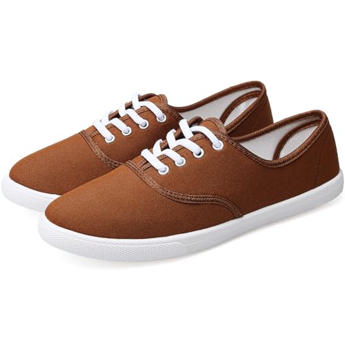 Image of Womens White Canvas Sneakers Lightweight Lace Up Fashion Comfortable Canvas Shoes Low Top Slip On Casual Tennis Walking Shoes Women Footwear