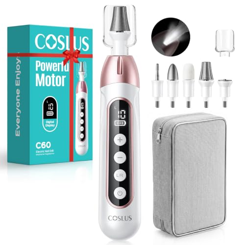 COSLUS C60 Professional Pedicure Manicure Kit: Cordless Electric Nail File with 10 Speed & LCD Display Thick Toe Nail Grinder for Hand Feet Remove Cuticles Callus for Men Women Seniors Home Salon
