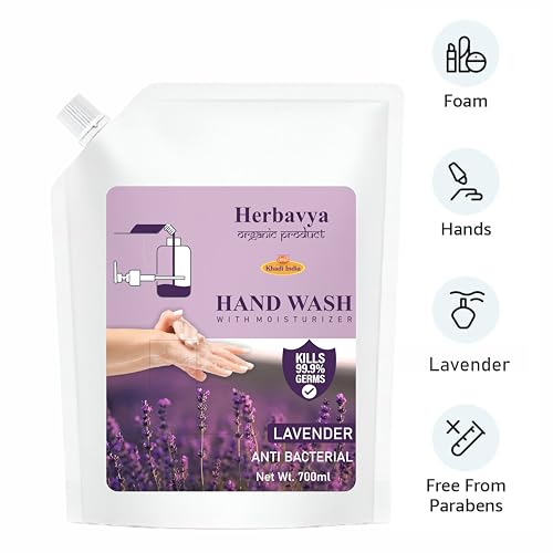 Image of Khadi Ayurvedic Lavender Hand Wash - Calming & Natural Herbal Cleanser with Soothing Aroma | Gentle, Antibacterial & Skin-Friendly - 1000ml. (Refill Pack)