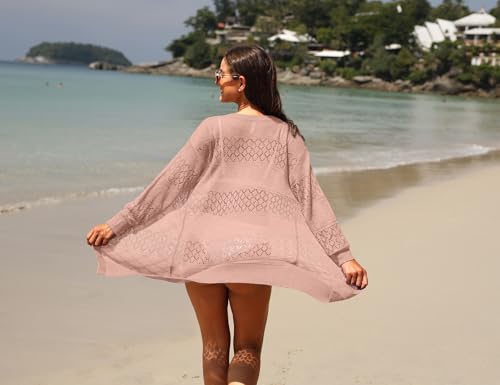 Image of GRECERELLE Lightweight Cardigan Sweaters for Women Crochet Knit Open Front Long Sleeve Loose Casual Boho Summer Beach Coverup