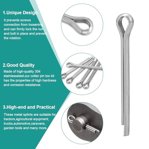 Kigniote 260 Stück Splinte Sortiment Splint Set Splinte Sortiment Edelstahl M1 M2 M2.5 M3 M4 M5 Sicherungssplinte Anhängerkupplung Splint Cotter Pins für Autos Wohnmobile Gartengeräte