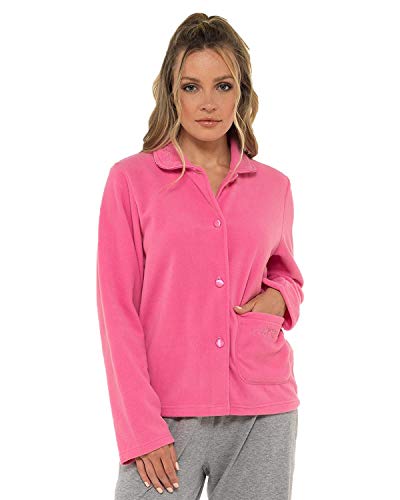 undercover lingerie Womens Fleece Bed Jacket Button Front Bed Jacket with Pockets Fleece for Lounging Sleepwear Pink 10-12