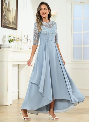 1/2 Sleeve Mother of The Bride Dresses for Women Lace Chiffon Sequin Ruched A Line Long Formal Evening Gown4