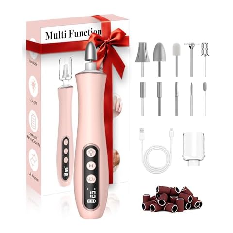 Cordless Nail Drill File 10 Speeds Electric Portable Manicure Pedicure Kit Rechargeable Nail Dremel Tool 360° LED Light LCD Display Professional Nail Grinder Set for Women Nails Care (Pink) Cover