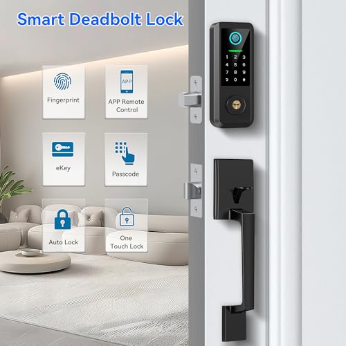 Image of Fingerprint Smart Door Lock with Handle Set, Keyless Entry Door Lock with Keypad,5-in-1 Deadbolt,Bluetooth Deadbolt with Auto Lock,Black