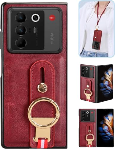 LitBrian for ZTE nubia Fold �p �P�[�X �V�����_�[�X�g���b�v�t�� ��|�� ���莩�R �w�ʂ���n���h�x���g�t�� �Ў葀�� �����h�~ 180�x�܂��݉\ PU���U�[+PC 2�w�\�� �n�C�u���b�h�ϏՌ� �y101�z(���C�����b�h)