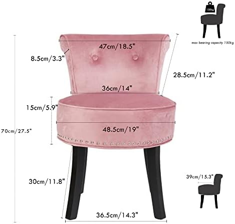 FATIVO Ladies Velvet Vanity Stool Pink Makeup Dressing Stool with Solid Wood Legs High Elasticity Sponge Comfortable Seat,Elegant Women Vanity Chair with High Backrest