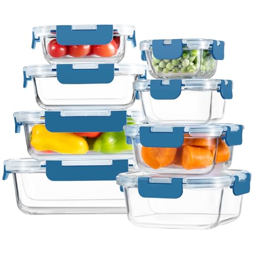 HOMBERKING 8-Pack Glass Food Storage Containers