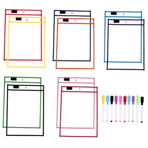 AGFELO 再利用可能な 乾式消去ポケットスリーブ ペン付き 便利な透明ファイルケース 学校 オフィス 家用 対応 ランダムカラ ランダムカラー