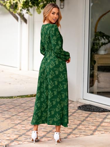 Image of Simplee Womens Boho Floral Long Sleeve Maxi Dress V Neck Empire Waist Fall Wedding Guest Dresses with Pockets