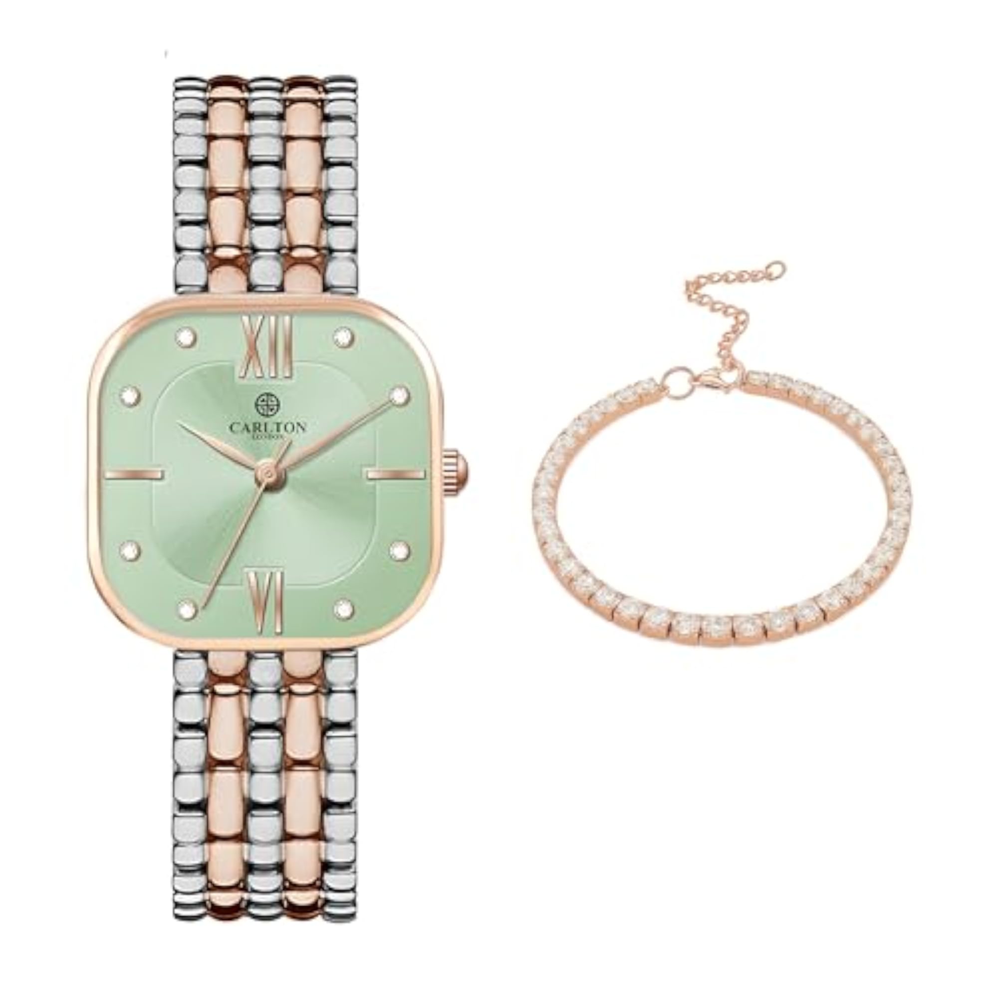 Women's Mint Green Dial Watch with Bracelet Set, Elegant Gift
