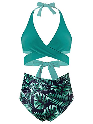 TTAO Conjunto de bikini sexy para mujer, traje de baño de dos piezas, push up, parte superior de bikini+cintura alta, pantalones cortos de baño con estampado S-XXL, gris oscuro, M