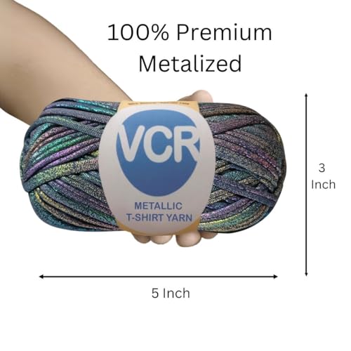 Image of VCR Shine Multi Blue Metallic T-Shirt Yarn, 100 Grams, 100% Metallized Craft Yarn, Pack of 1 Yarn, Suitable for Handbags, Tote Bags and Sling Bags