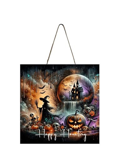 Halloween Wood Mini Sign 5" x 5" Halloween Decor Hanging Wood Sign, Wreath Sign, Door Hanger, Twisted R Design Handmade Decor (Happy Haunting)