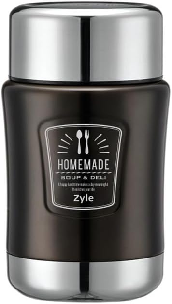 Zyle HomeMade Vacuum Insulated Food Jar, 0.5L, Brown, Stainless Steel, Double-Walled, for Soup and Snacks, Leakproof with Pressure Relief Valve
