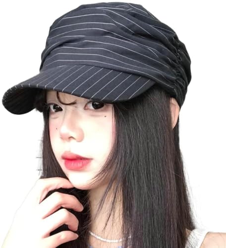 Casquette gavroche rayée pour femme béret vintage plissé chic