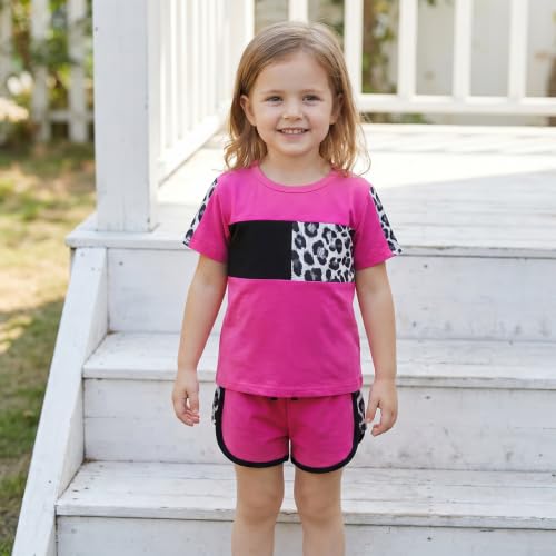 Image of FOCUTEBB Toddler Girl Clothes Summer Outfits Cute Baby Short Sleeve T-shirt Shorts Leopard Camo Printed 18 Months to 6 Years