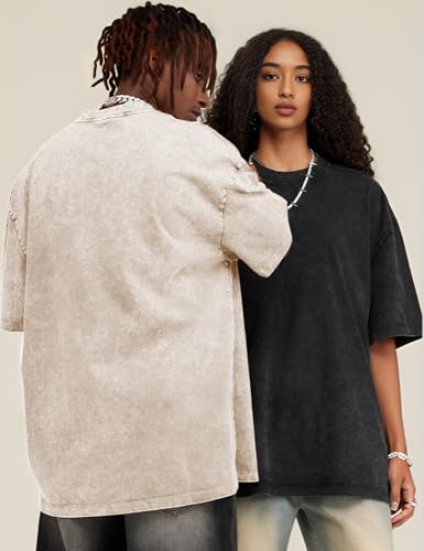 Arssm 3 Pack Men Oversized T Shirts Vintage Tee Loose Fit Short Sleeve Casual Streetwear Baggy Washed Unisex Tops(BlackGreyBeige-L) - Image 3