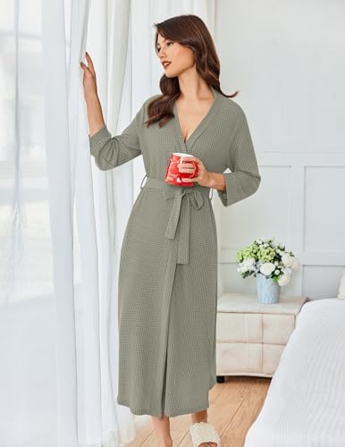 Image of Ekouaer Women's Robe Long Waffle Knit Bathrobe Lightweight Soft Kimono Robes Loungewear S-XXL
