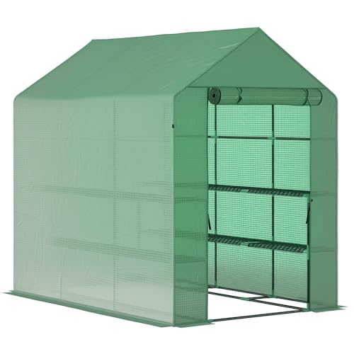 Outsunny Foliengewächshaus begehbares Gewächshaus mit 8 Regalebenen Tomatengewächshaus Treibhaus Frühbeet mit Tür Grün Stahl PE-Kunststoff 214 x 143 x 195 cm Outsunny Foliengewächshaus begehbares Gewächshaus mit 8 Regalebenen Tomatengewächshaus Treibhaus Frühbeet mit Tür Grün Stahl PE-Kunststoff 214 x 143 x 195 cm