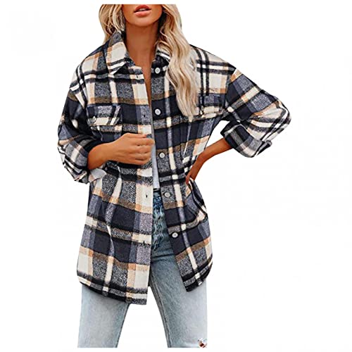 Gillberry Womens Flannel Shirts Long Sleeve Soft Plaid Cardigans Button Down Shirt Fall Clothes Shacket Jacket Coats