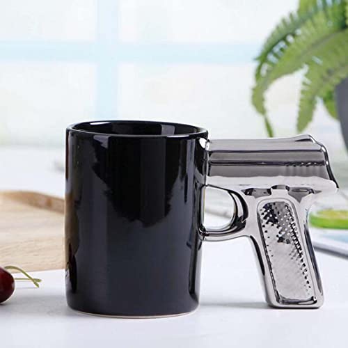 HLJgift Novelty Ceramic Coffee Mugs Gun Mugs Pistol Cup for amazing gift Black&Silver - Thumbnail 2