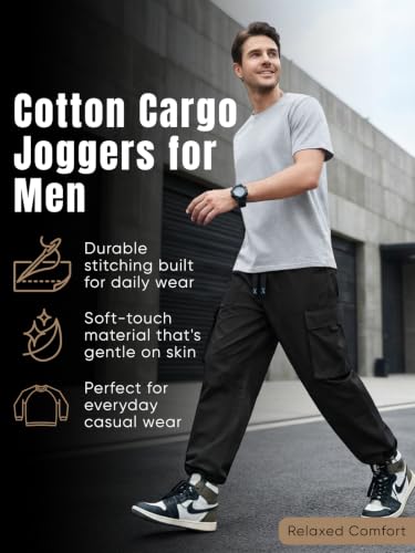 Image of GRECIILOOKS Men's Cargo Pants | 6 Pocket Cotton Cargo Joggers for Men | Loose Fit Stylish Pant with Pockets | Casual Baggy Trousers & Streetwear Lower