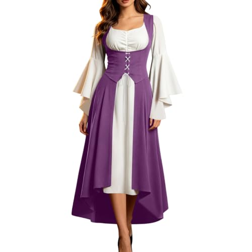 SHOPESSA Scarlett Darkness Dress,Halloween Costumes for Women Square Neck Vest Corset Bell Sleeve Dress Medieval Renaissance Cottagecore Costume