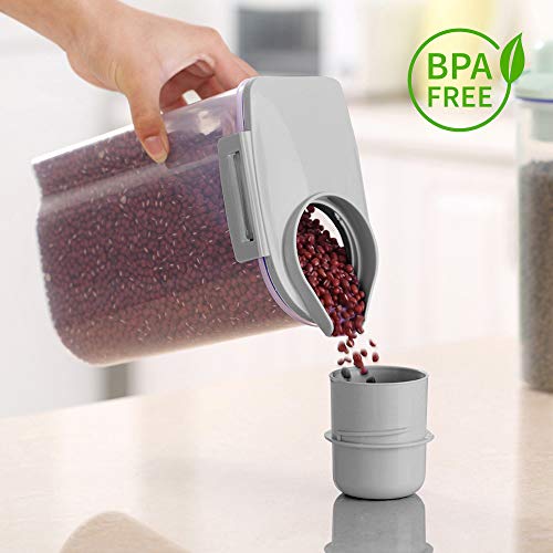 AnseeDirect Cereal Container Recipientes para Alimentos con Taza de Medir Sin BPA 4.4 Lbs / 2KG Tarros Hermeticos Plastico para Harina, Azúcar, Arroz, Smal, Cereales (Gris)