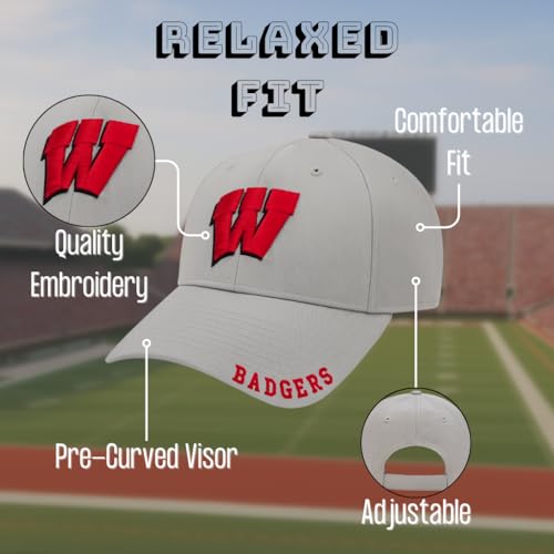 Gorra deportiva ajustable Wisconsin gris/roja bordada miniatura 6