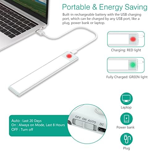 2 PackMotion Sensor Light Bar (30 LED), ORIA Wardrobe Light, LED Closet Night Light with Stick-on Magnetic Strip, 3 Light Modes, USB Charging, for Closet, Stairs, Kitchen, Wall, Bathroom, etc.